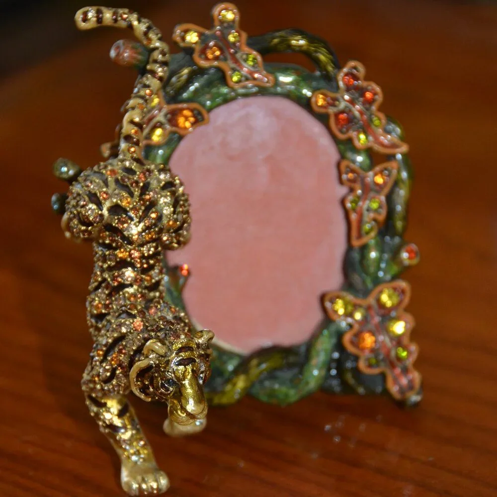 EXQUISITE RARE JAY STRONGWATER TIGER JUNGLE SAFARI FLORAL CRYSTAL ENAMEL FRAME